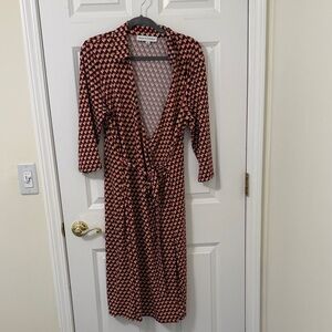 Emma & Michele Red and Cream Geometric Wrap Dress XL